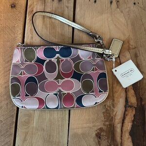 Coach Pink and Blue Patterned Wristlet